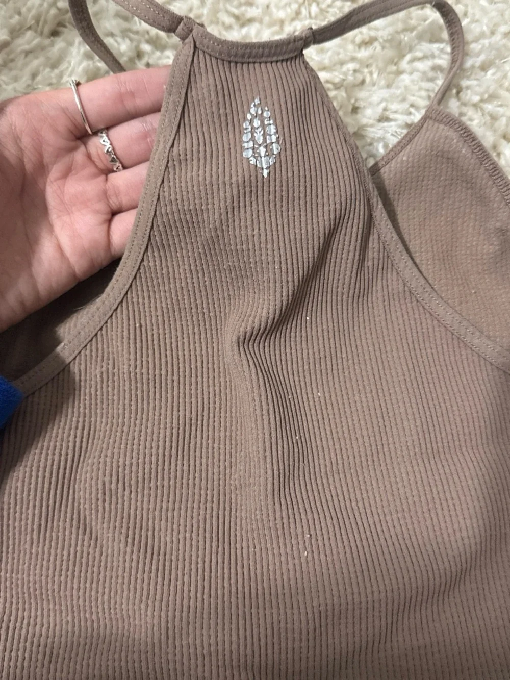 FP Movement by Free People Ribbed Halter Crop Top - Taupe Brown - Picture 2 of 2